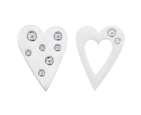 Orecchini asimmetrici in acciaio Heart Beat con zirconi cubici 7479 00