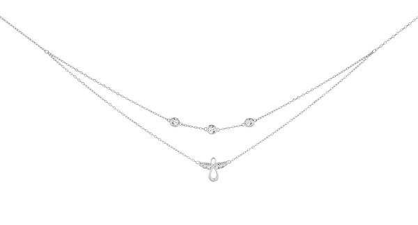 Dvojitý strieborný náhrdelník s kubickou zirkóniou Guardian Angel 5365 00