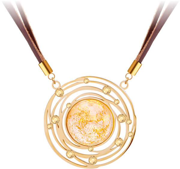 Kožený náhrdelník so zlatistým krištáľom Mays 7357Y50