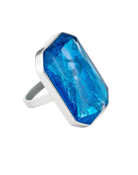 Luxusní ocelový prsten s ručně mačkaným kamenem českého křišťálu Preciosa Ocean Aqua 7446 67
