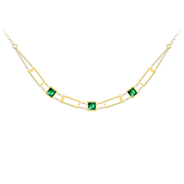 Luxusné pozlátený náhrdelník Straight so zeleným krištáľom Preciosa 7390Y66