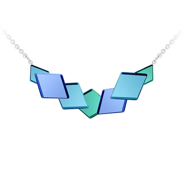 Ungewöhnliche Halskette aus Stahl Fragmentum mit blauem Kristall 7374 67