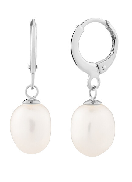 Něžné stříbrné náušnice kruhy s říčními perlami Pearl Heart 5357 01