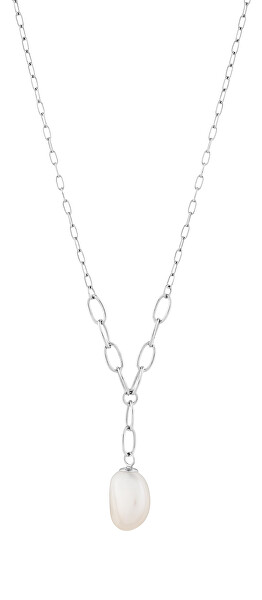 Colier delicat din argint cu perle reale Pearl Heart 5356 01
