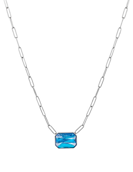Halskette aus Stahl mit einem handgepressten tschechischen Kristallstein Preciosa Ocean Aqua 7444 67