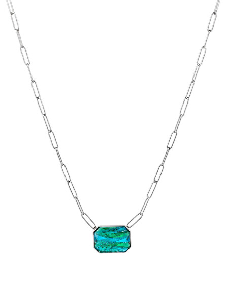 Ocelový náhrdelník s ručně mačkaným kamenem českého křišťálu Preciosa Ocean Emerald 7444 66