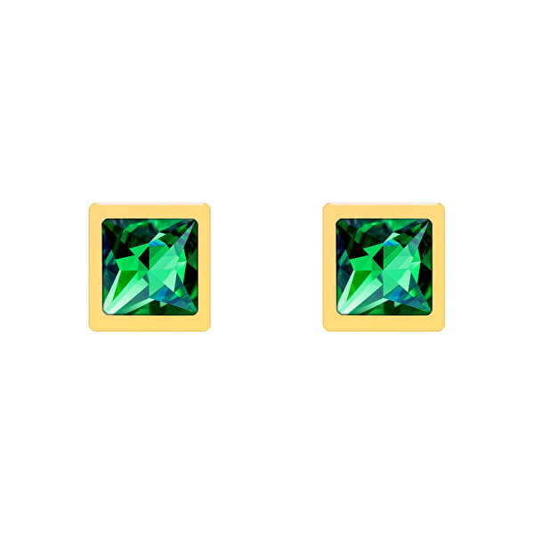 Orecchini placcati in oro Straight con cristallo verde Preciosa 7392Y66