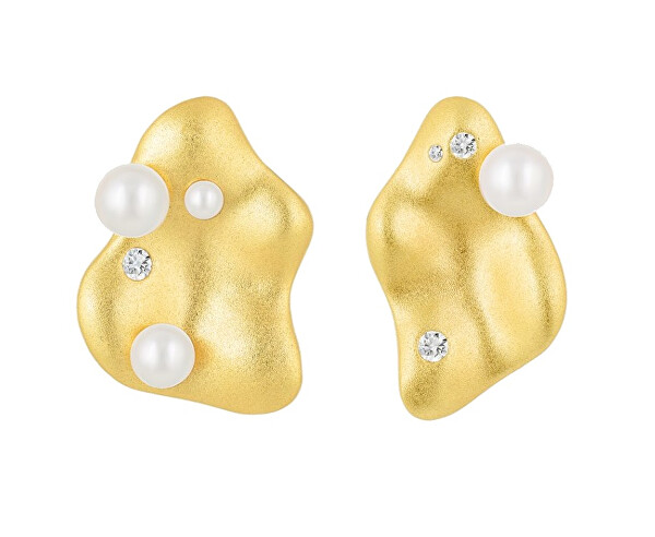 Orecchini asimmetrici placcati oro Smooth con perle e zirconi Preciosa 5395Y01