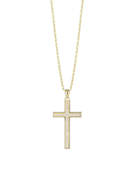 Pozlacený náhrdelník s kubickou zirkonií Preciosa Cross Candy 5407Y00