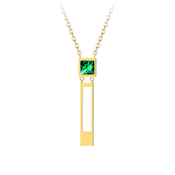 Pozlátený oceľový náhrdelník Straight so zeleným krištáľom Preciosa 7391Y66