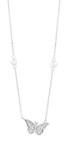 Pôvabný strieborný náhrdelník s kubickou zirkóniou a riečnymi perlami Metamorph 5360 00
