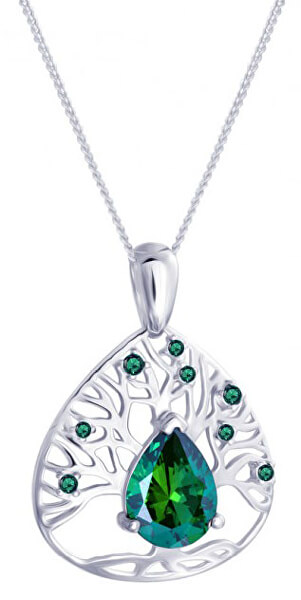 Strieborný náhrdelník so zirkónmi Green Tree of Life 5220 66 (retiazka, prívesok)