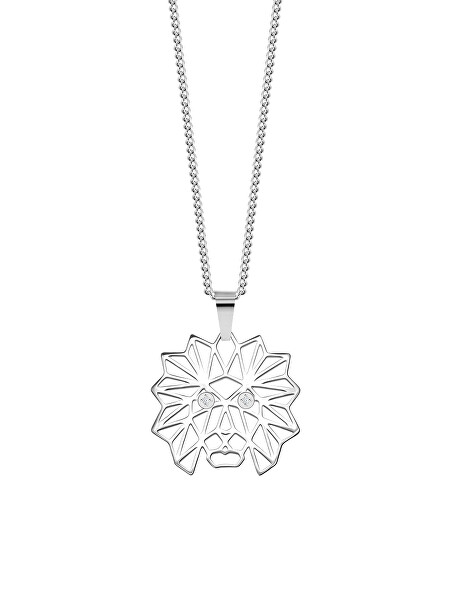 Štýlový oceľový náhrdelník Origami Lion s kubickou zirkóniou Preciosa 7442 00