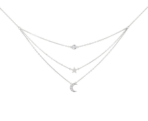 Trojitý stříbrný náhrdelník s kubickou zirkonií Moon Star 5362 00