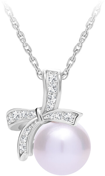 Třpytivý stříbrný náhrdelník Naurica s říční perlou a kubickou zirkonií Preciosa 5310 00