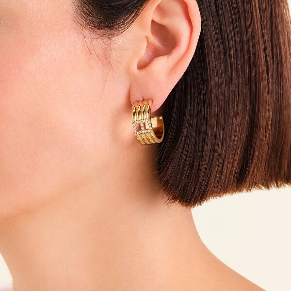 Moderní pozlacené s čirými krystaly Fine Octagon JEOSG-J1181