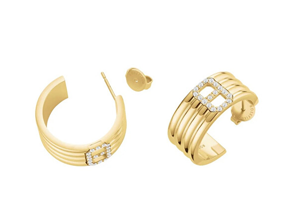 Moderní pozlacené s čirými krystaly Fine Octagon JEOSG-J1181