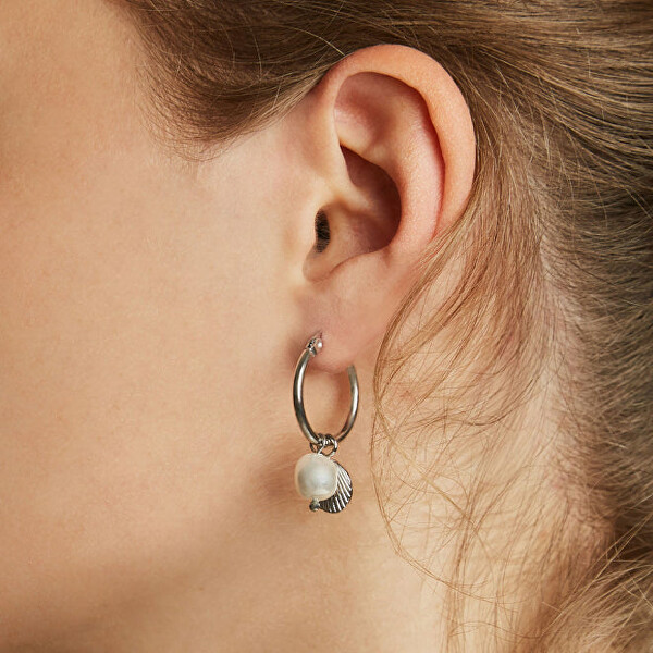 Slušivé ocelové náušnice s perlou Amber JSPCES-J174