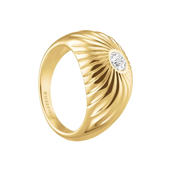 Luxusní pozlacený prsten z oceli s krystaly Solitaire JRBT