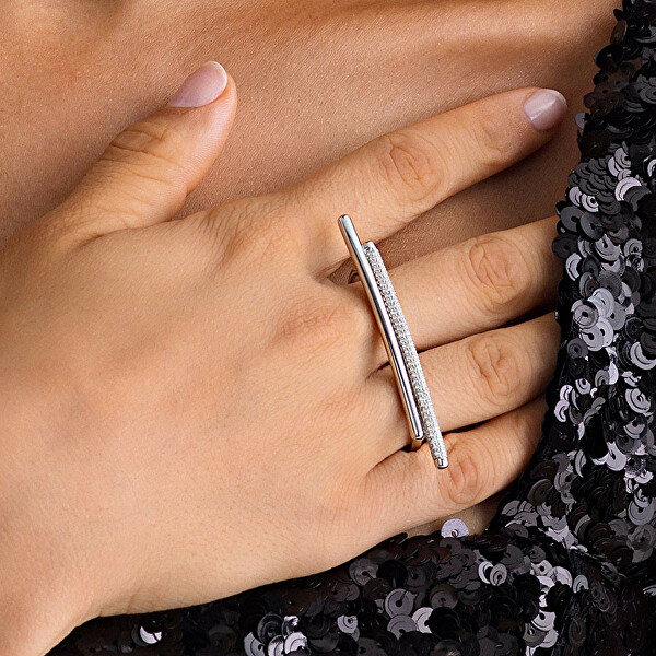 Moderný dvojitý strieborný prsteň so zirkónmi Bianca RZBI35