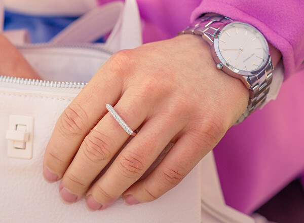 Moderný strieborný prsteň so zirkónmi Bianca RZBI33