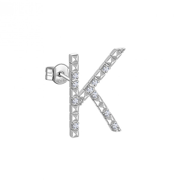 Ezüst single fülbevaló cirkónium kövekkel K betű Cubica RZCU37 - 1 db