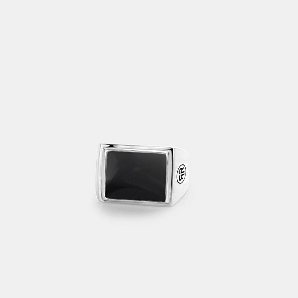 Nadčasový stříbrný prsten Square Onyx Lowneck RR-RG030-S
