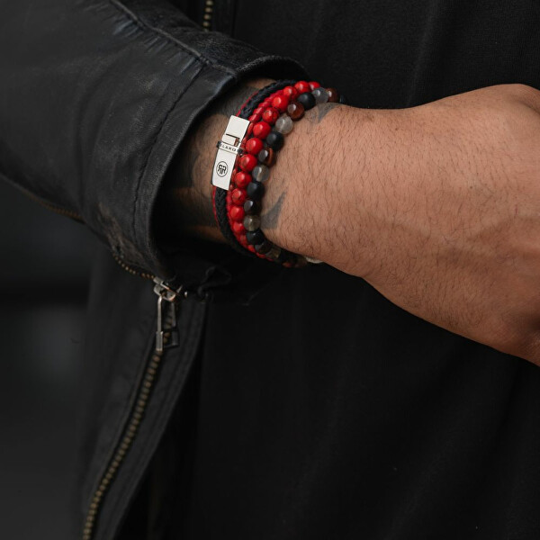 Dual Twisted fekete-Red RR-L0138-S férfi bőr karkötő