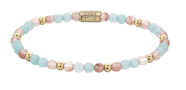 Armband aus rosa Rosen und blauen Perlen RR-40111-G