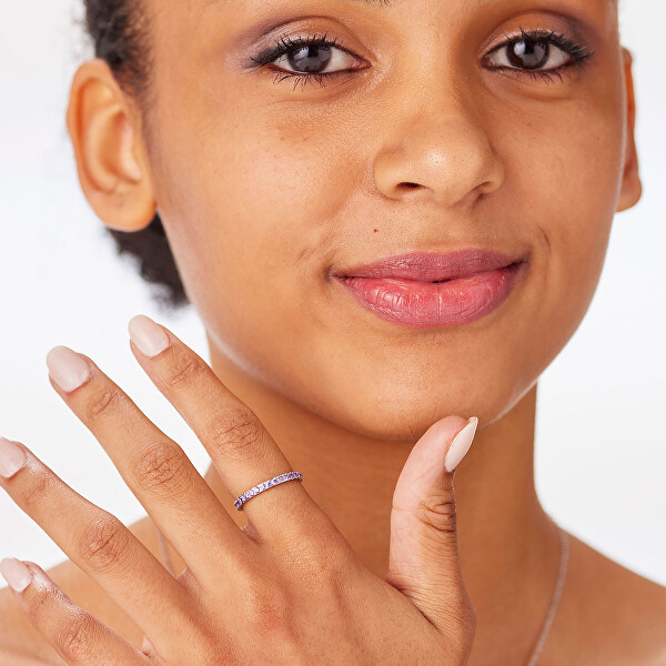 Dámský ocelový prsten s fialovými zirkony Dazzly SDZ158