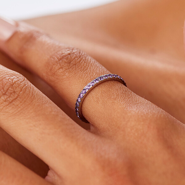 Dámský ocelový prsten s fialovými zirkony Dazzly SDZ158