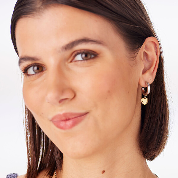 Kruhové bicolor náušnice s přívěsky ve tvaru srdce Aurora SAR67