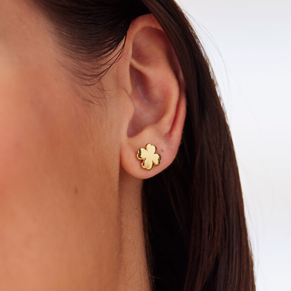 Minimalistické pozlacené náušnice s čtyřlístky CLICK SCK296