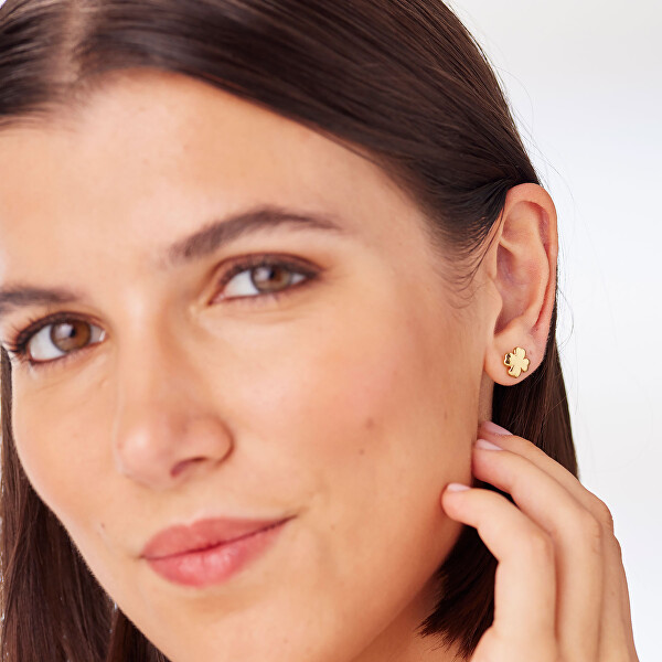 Minimalistické pozlacené náušnice s čtyřlístky CLICK SCK296