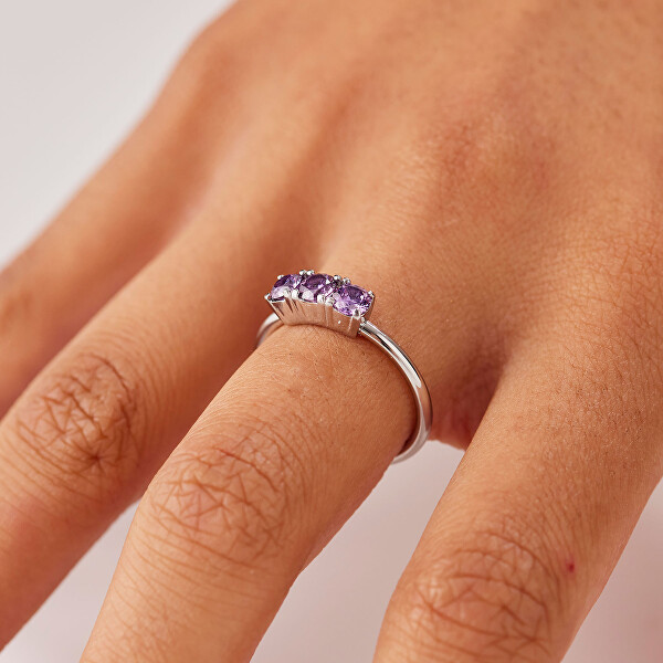 Ocelový prsten s fialovými kubickými zirkony Dazzly SDZ156