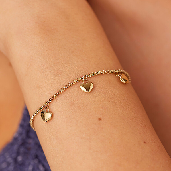 Romantický pozlacený náramek se srdíčky Aurora SAR65