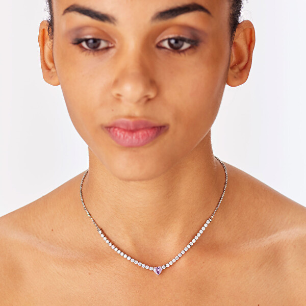 Náhrdelník s fialovým kubickým zirkonem Dazzly SDZ149