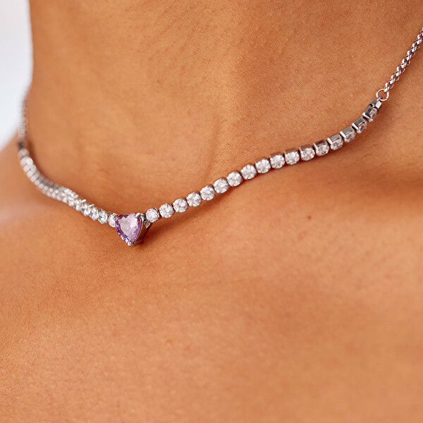Náhrdelník s fialovým kubickým zirkonem Dazzly SDZ149