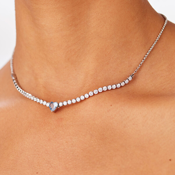 Náhrdelník s modrým kubickým zirkonem Dazzly SDZ148
