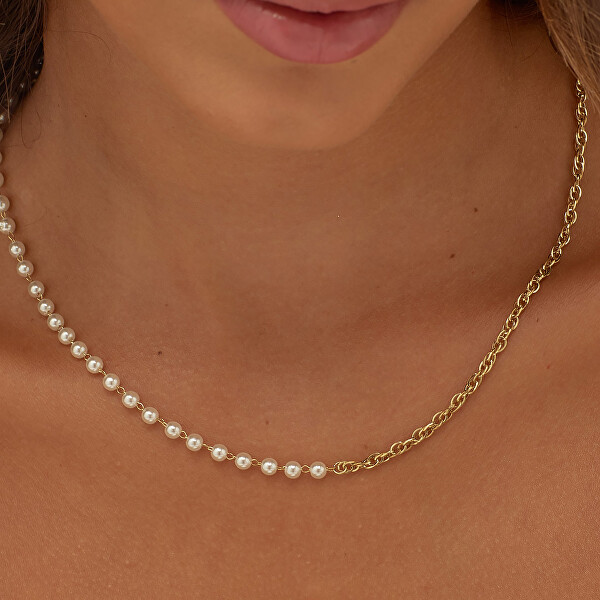 Úchvatný pozlátený náhrdelník s perlami Chunky SHK64
