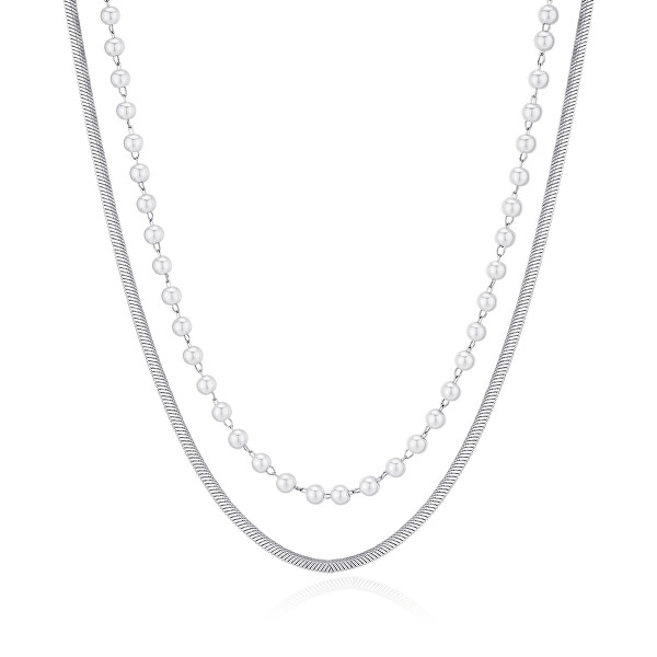 Dvojitý oceľový náhrdelník s perlami Wisdom SWI05
