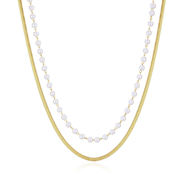 Dvojitý pozlátený náhrdelník s perlami Wisdom SWI06