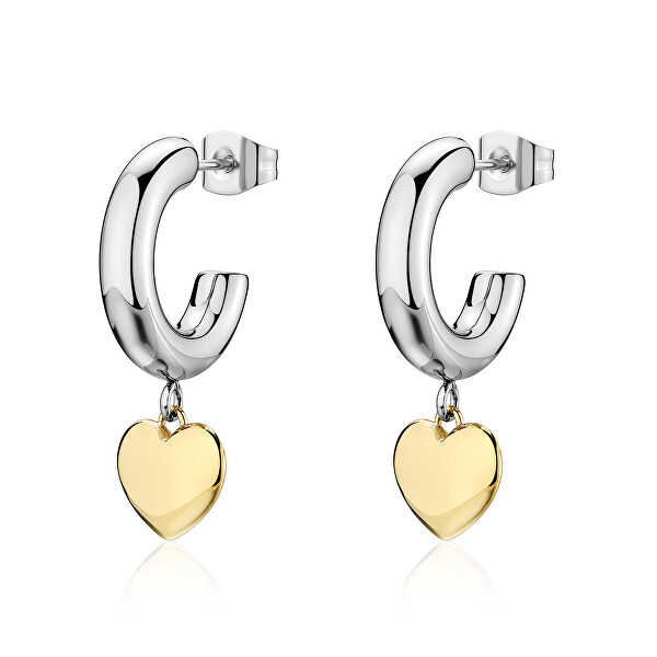 Kruhové bicolor náušnice s přívěsky ve tvaru srdce Aurora SAR67