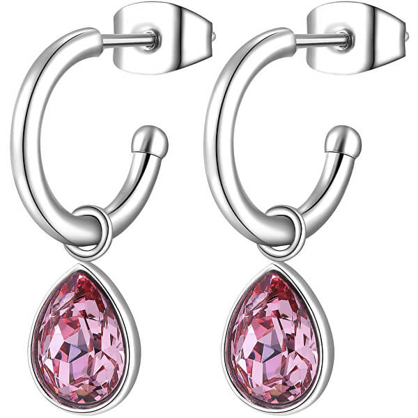 Runde Ohrringe mit rosa Kristallen SKT22