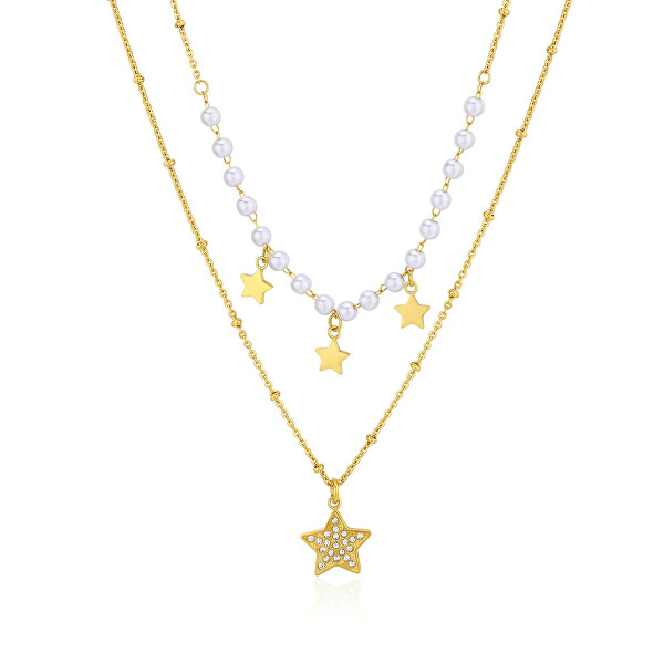 Módny pozlátený dvojitý náhrdelník s hviezdami Wisdom SWI04