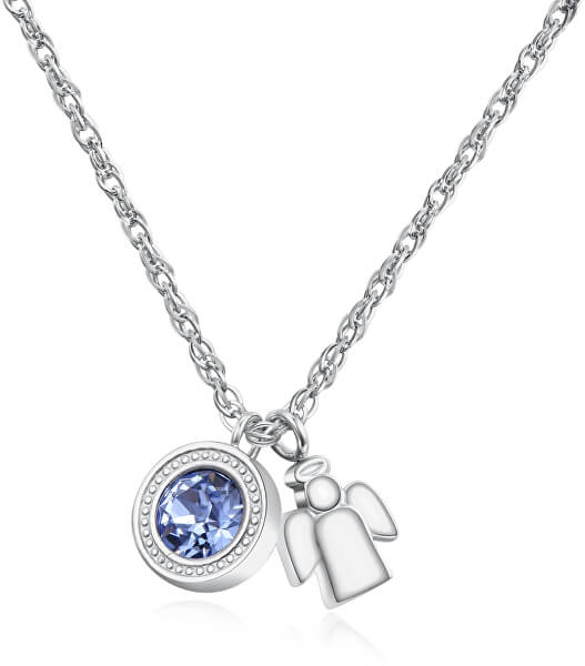 Oceľový náhrdelník s kryštálom a anjelikom Lucky Light SKT03