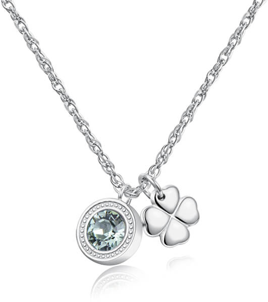 Ocelový náhrdelník s krystalem a čtyřlístkem Lucky Light SKT02