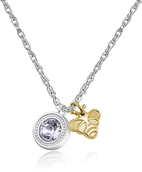 Oceľový náhrdelník s kryštálom a včelkou Lucky Light SKT05