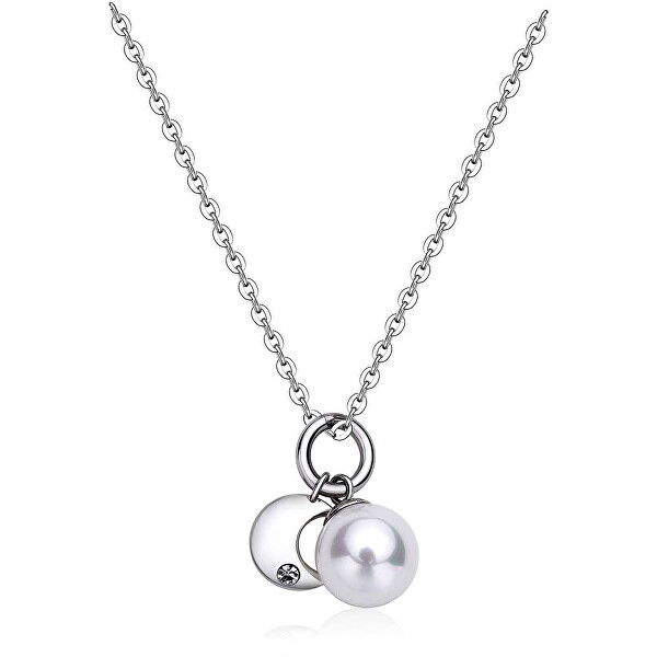 Ocelový náhrdelník s půlměsícem a perlou DAYS SDY03