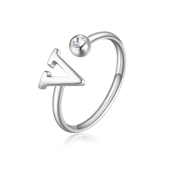 Štýlový oceľový prsteň V s kryštálom Click SCK192
